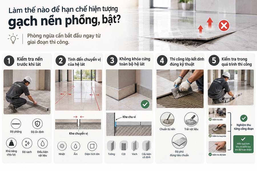 Hướng dẫn hạn chế gạch nền phồng bật 