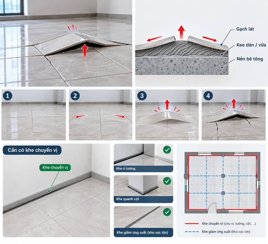 Vì sao gạch lát bị phồng rộp